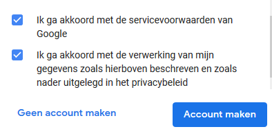 Scroll naar beneden, vink de hokjes aan en klik op Account maken.