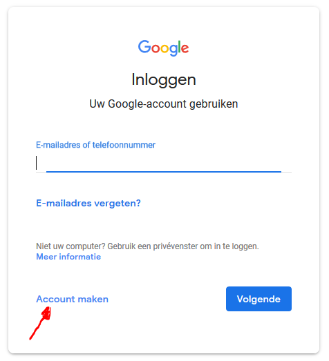 Klik op Account Maken