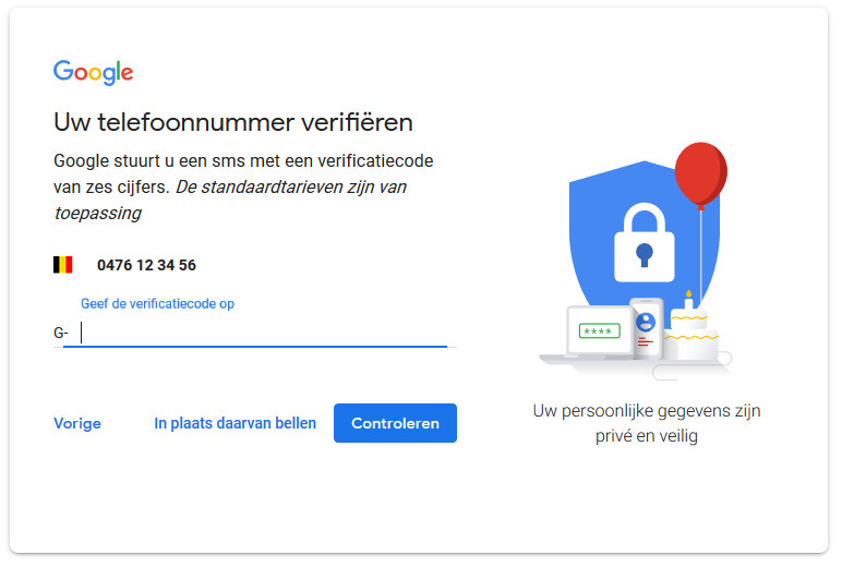 Vul die verificatiecode in en klik op Controleren.